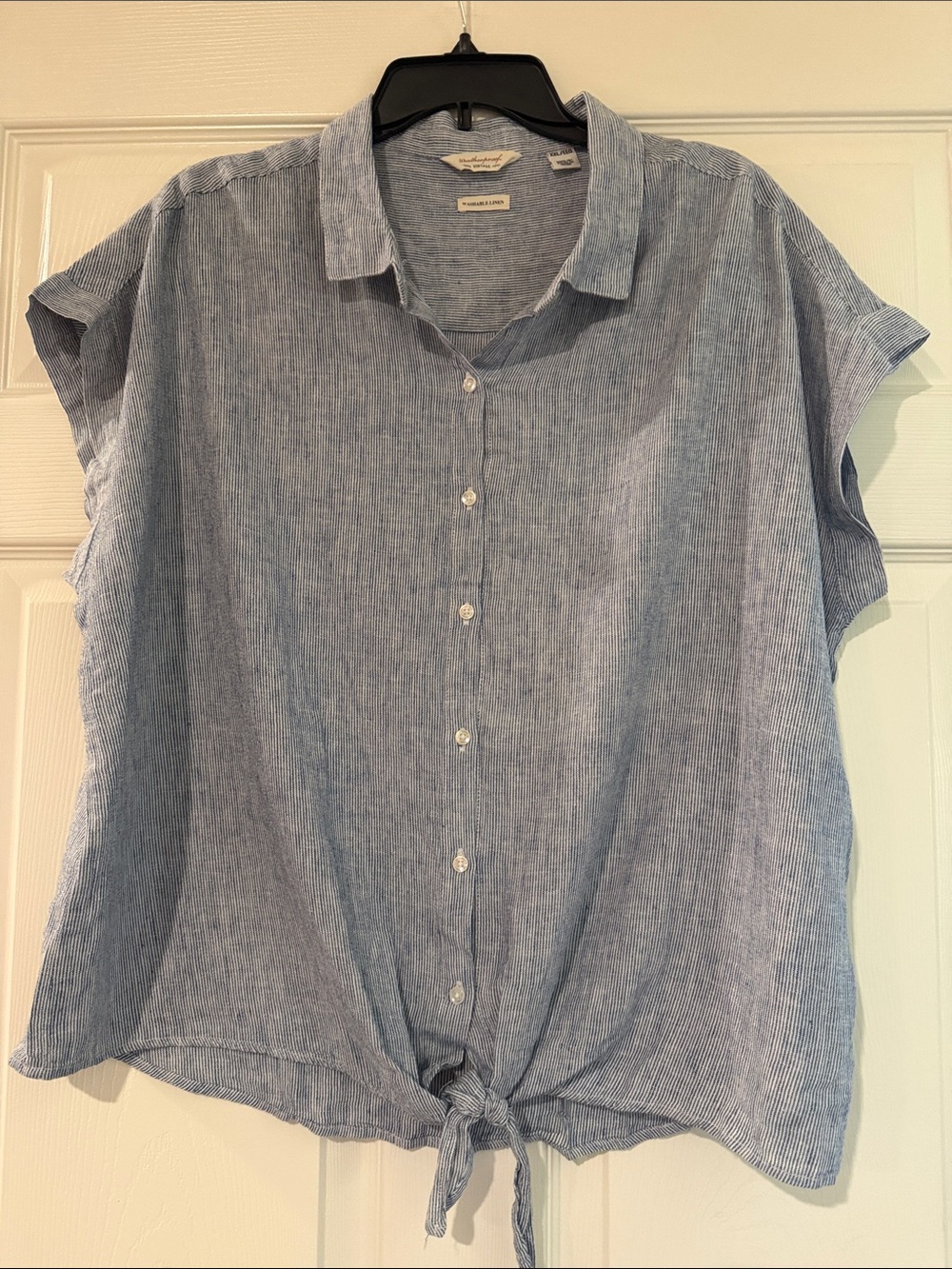 Weatherproof Light Blue Tie-Front Button Down Shirt